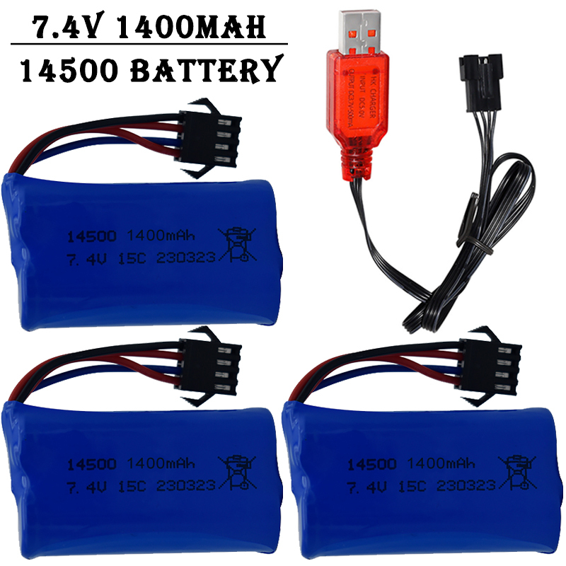 Rc Helicopter Charger - 7.4V 1400mAh 14500 リチウムイオンバッテリー/SM4P プラグ付き/USB 充電器付き水鉄砲