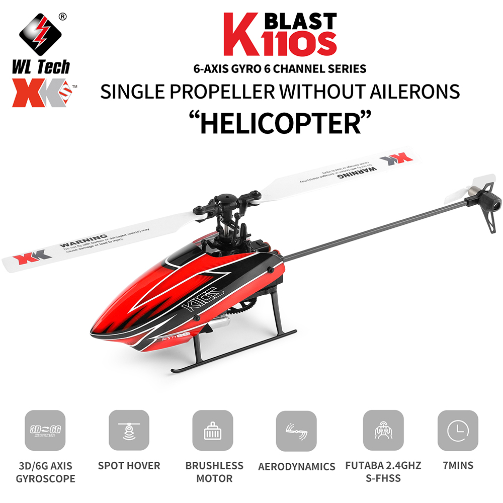 Rc Helicopter Large - Wltoys-rcヘリコプター飛行機ドローン、ブラシレスシングルパドル、xk k110s、6ch、3d、6gシステム