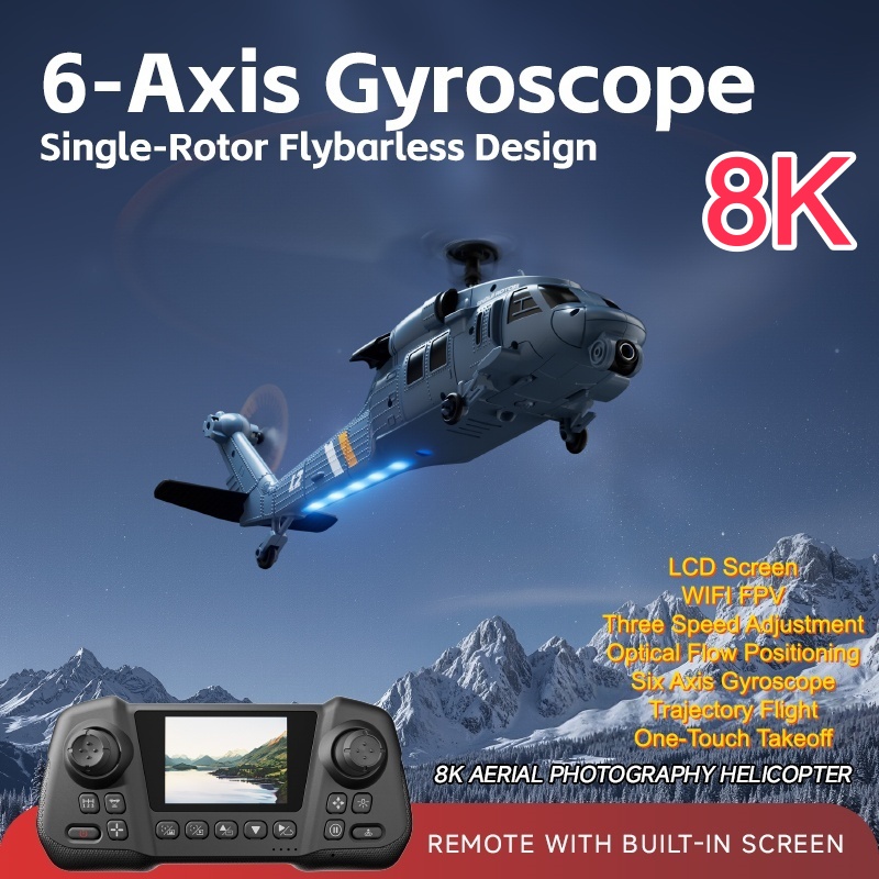 Rc Helicopter Single Rotor - 軍事用リモコンスクリーンヘリコプター 6軸ジャイロ シングルローター 8K空中光学フロー スクリーン付き WIFI