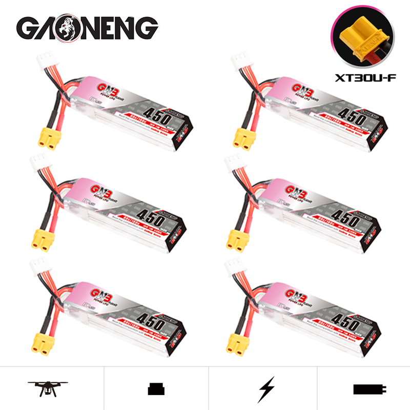 Rc Helicopter Parts - レーシングドローン用gnb-lipoバッテリー,7.6v,450mah,80c,160c,xt30,fpvクワッドコプター,ヘリコプター部品,7.6v,hv 2s