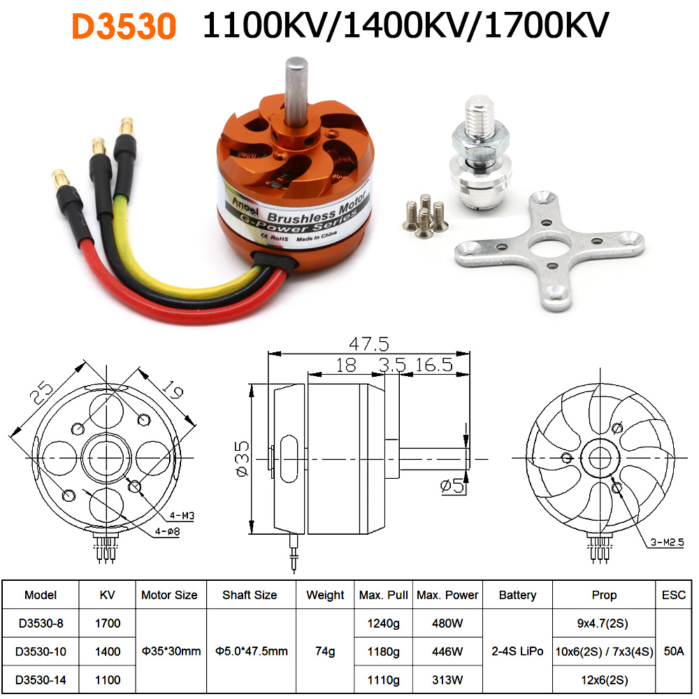 Rc Helicopter Mini - D3530 1100KV 1400KV 1700KV ブラシレスアウトランナーモーター ミニマルチコプター