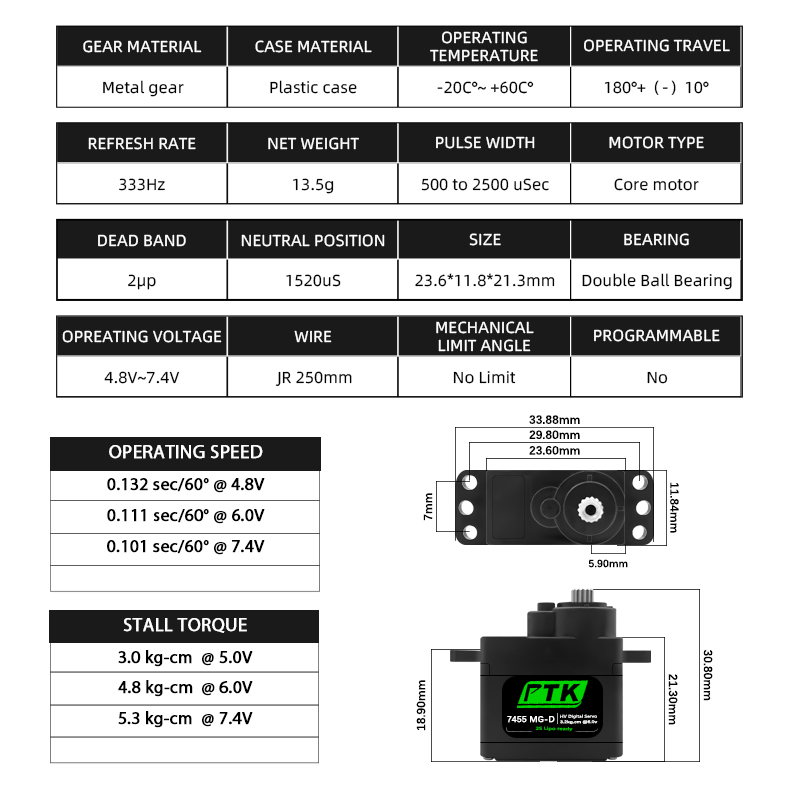 PTK 7455MG-D サーボ 12 グラムデジタルサーボ - Rc Helicopter Servo のレビューと価格